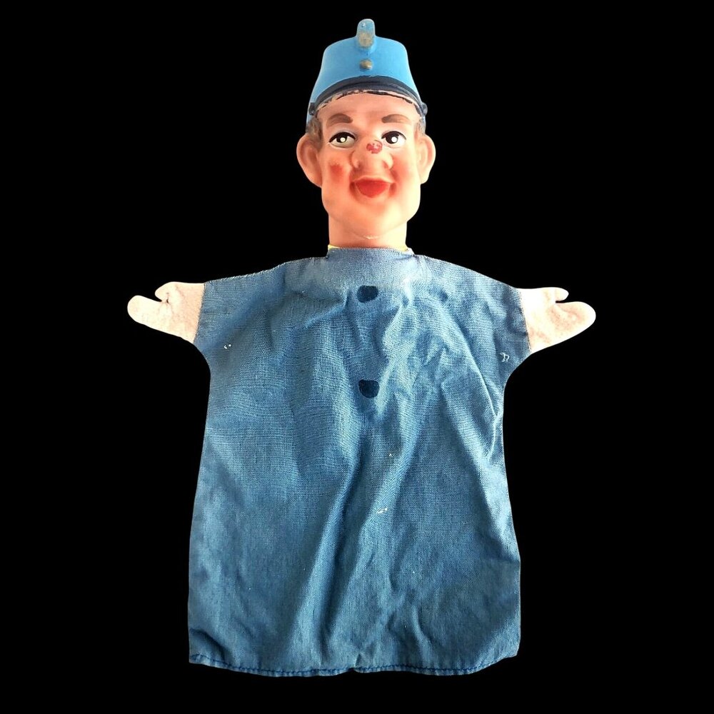 Vintage 1960s Policeman Hand Puppet Rubber Head Cloth Body